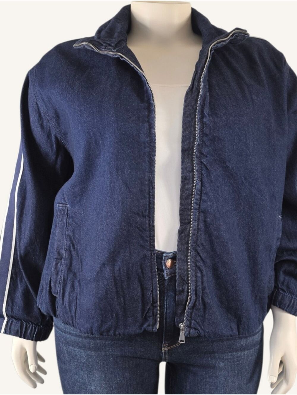 Torrid Denim Stripe Zip Bomber Jacket Dark Wash 2X 18-20 NWT